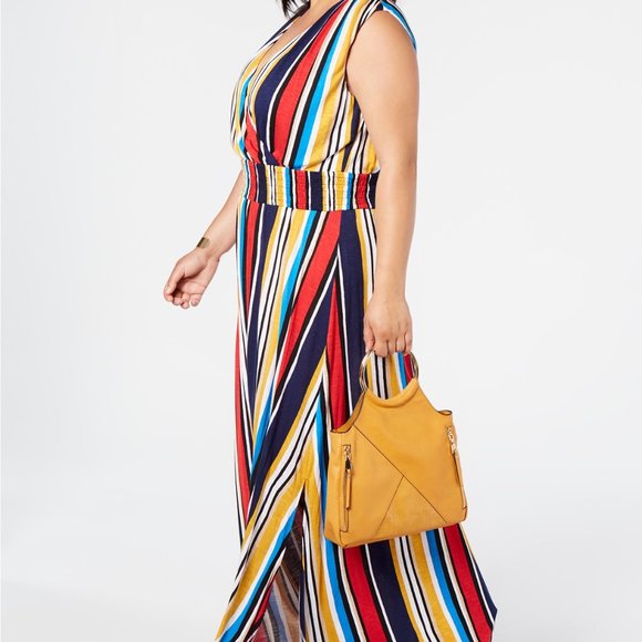 NWT INC Plus Surplice Striped Smocked Maxi Dress - Picture 5 of 6